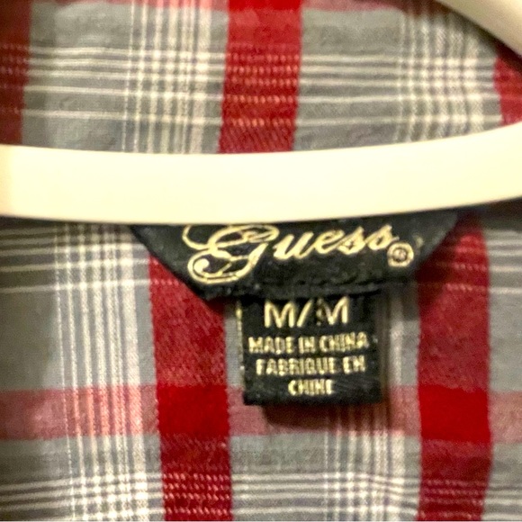 Guess Button Down Plaid Grey And Deep Red Shirt. Size M - Picture 4 of 4